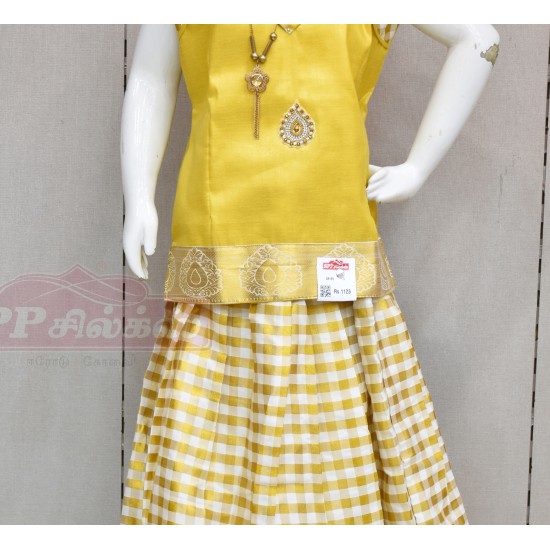 Yellow colour pattu on sale pavadai